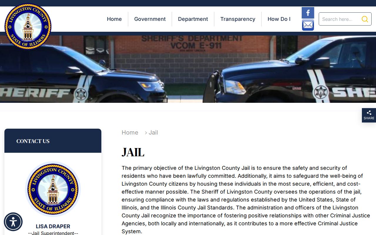 Livingston County Jail official page for current custody and booking-record routing