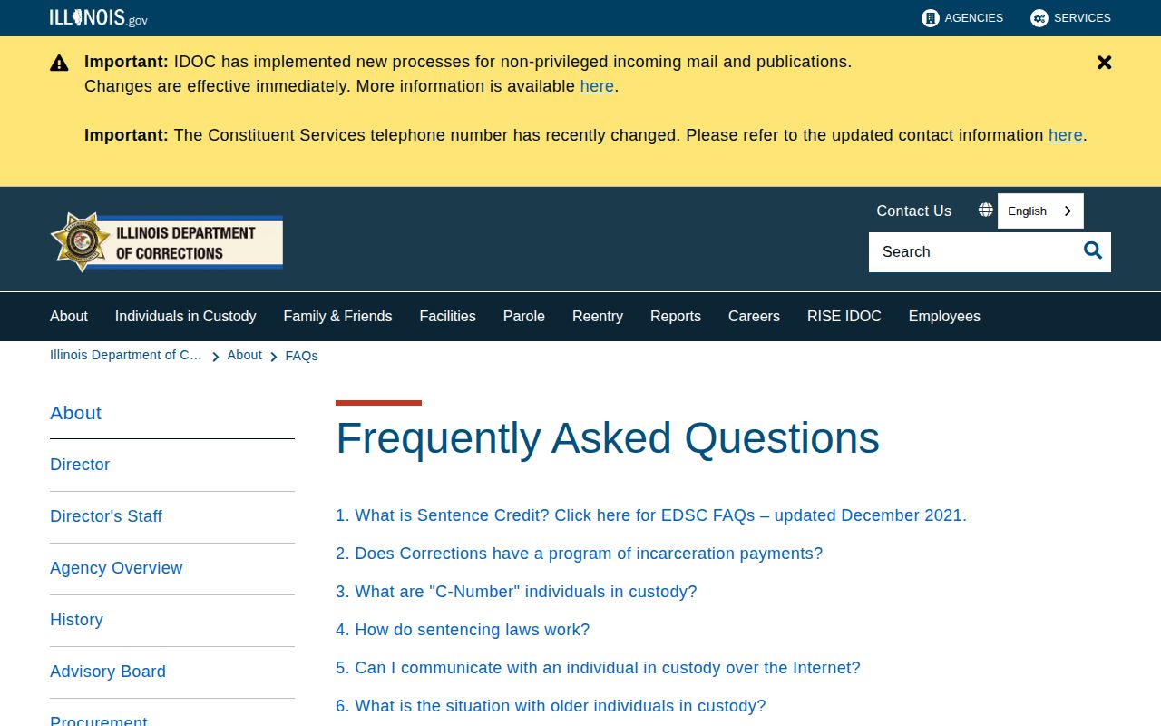 Illinois DOC custody and notification information relevant to Livingston County records