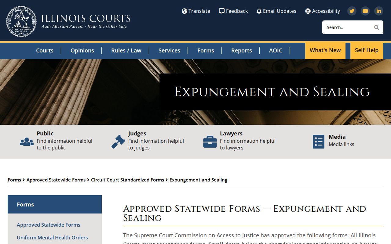 Illinois Courts expungement and sealing forms for Livingston County record correction