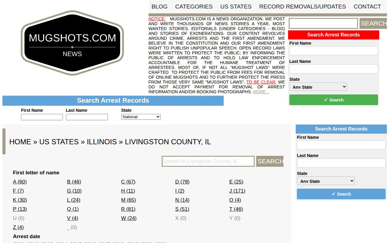 Unofficial historical Livingston County mugshot index source capture